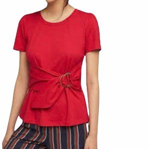 Maeve "Dakota"  Peplum Style Belted Top in Red